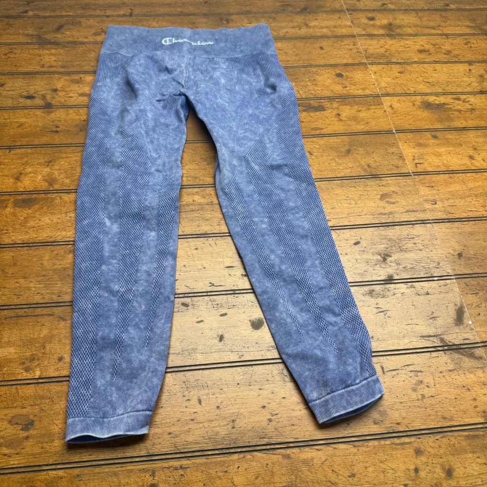Champion Womens Leggings Blue Acid Wash Seamless Athletic Activewear Size‎ L